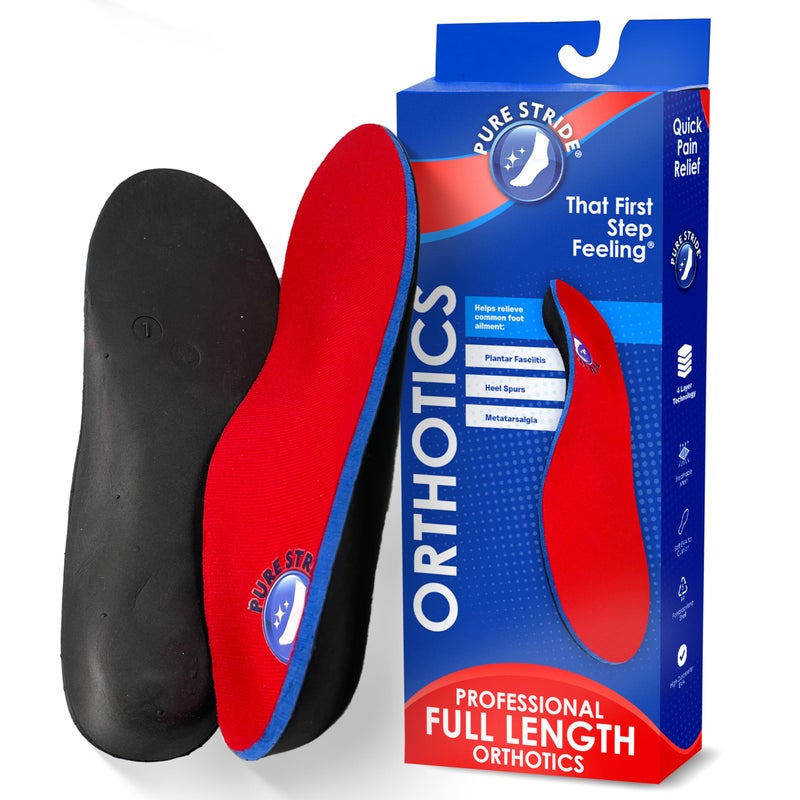 Pure Stride Professional Full Length Orthotics - Shoe Insert & Support for Metatarsals  High Arch  Flat Feet - Pain Relief for Plantar Fasciitis  Arch  Heel - 1 Pair  Men's 6-6.5 / Women's 8-8.5 - Image 1